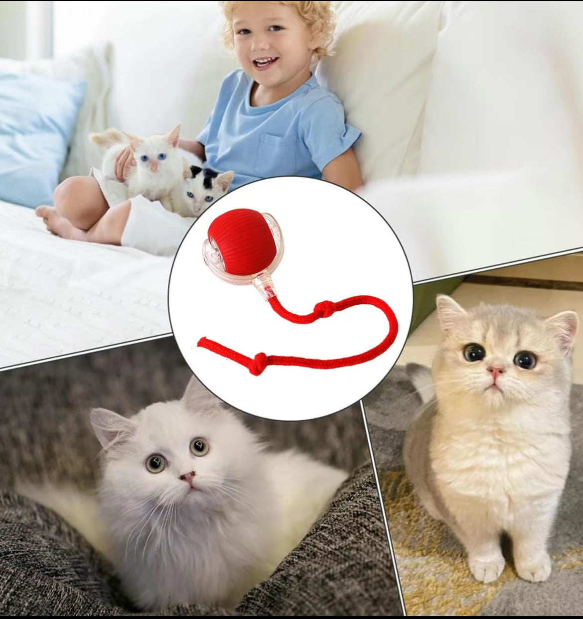 Smart Interactive Cat Toy Ball with Tail – USB Rechargeable, Motion Sensor, LED Light, and Dual Play Modes