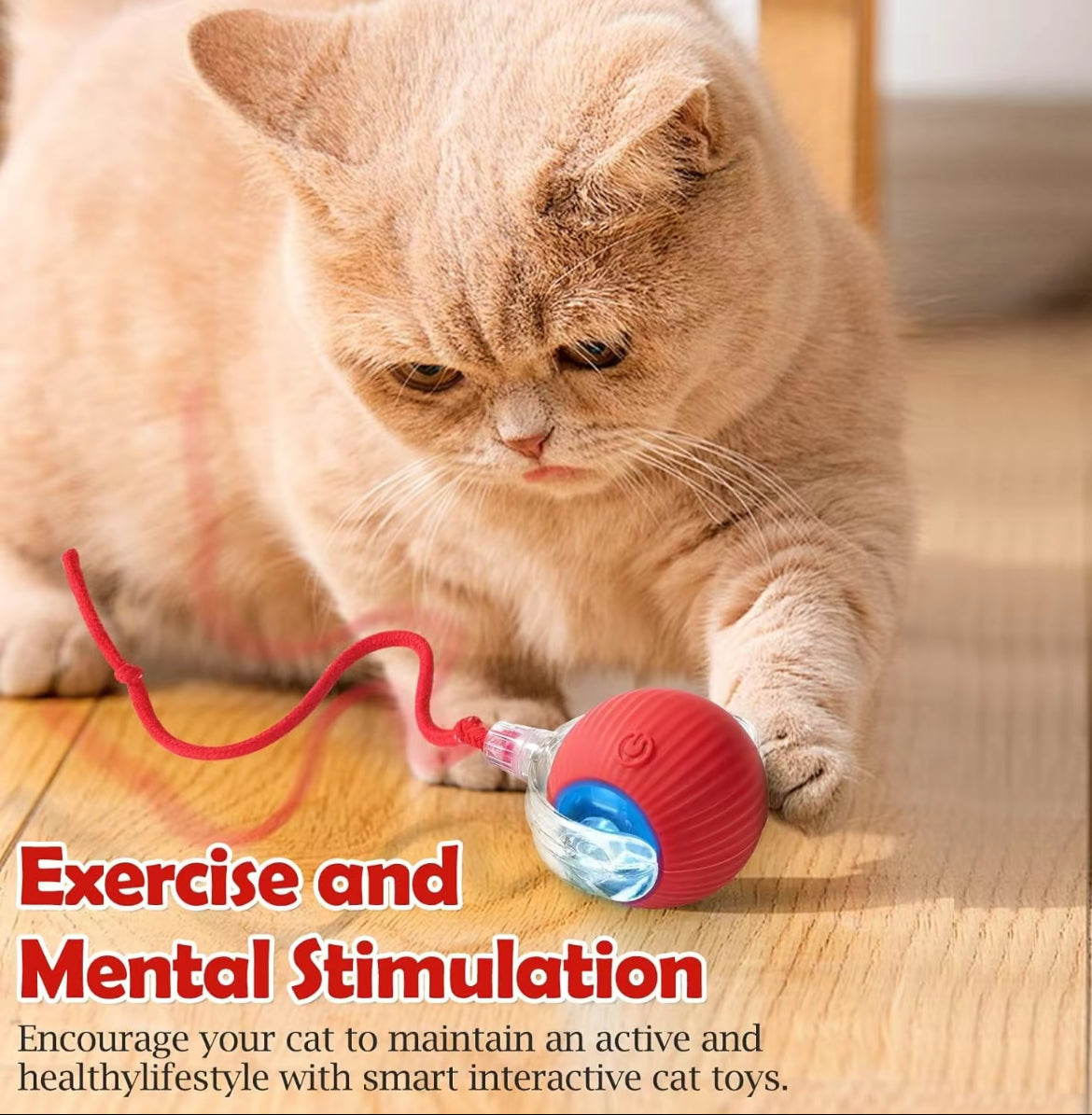 Smart Interactive Cat Toy Ball with Tail – USB Rechargeable, Motion Sensor, LED Light, and Dual Play Modes
