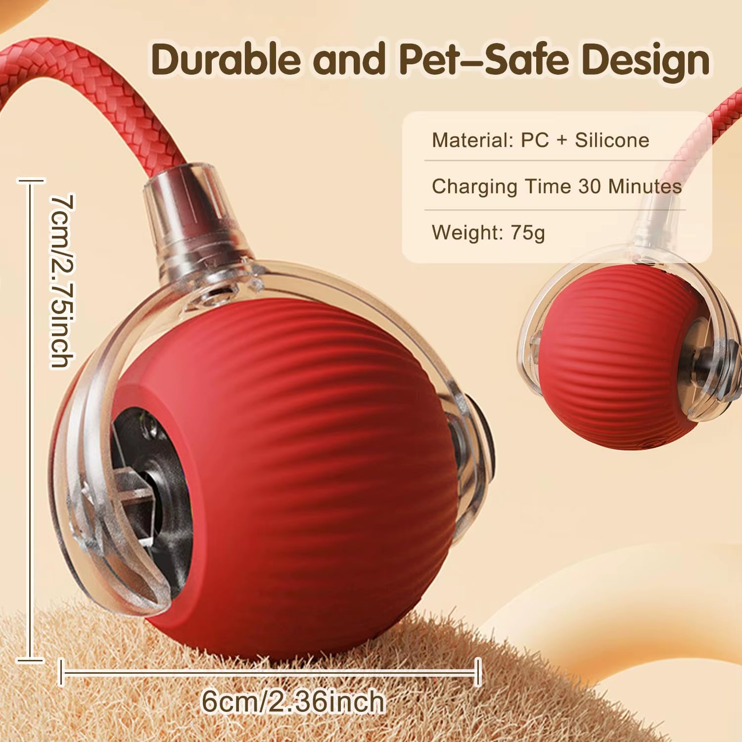 Smart Interactive Cat Ball Toy with Tail – USB Rechargeable, Motion Sensor, LED Light, & Dual Mode Play”